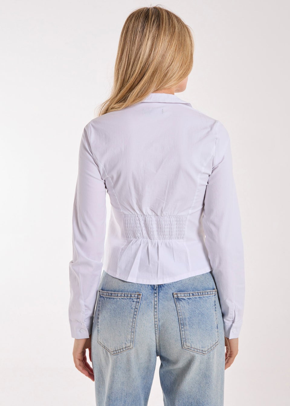 Pink Vanilla White Long Sleeve Hook and Eye Shirt