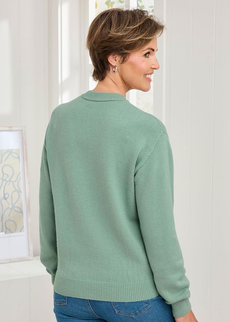 Cotton Traders Pastel Green Embroidered Jumper