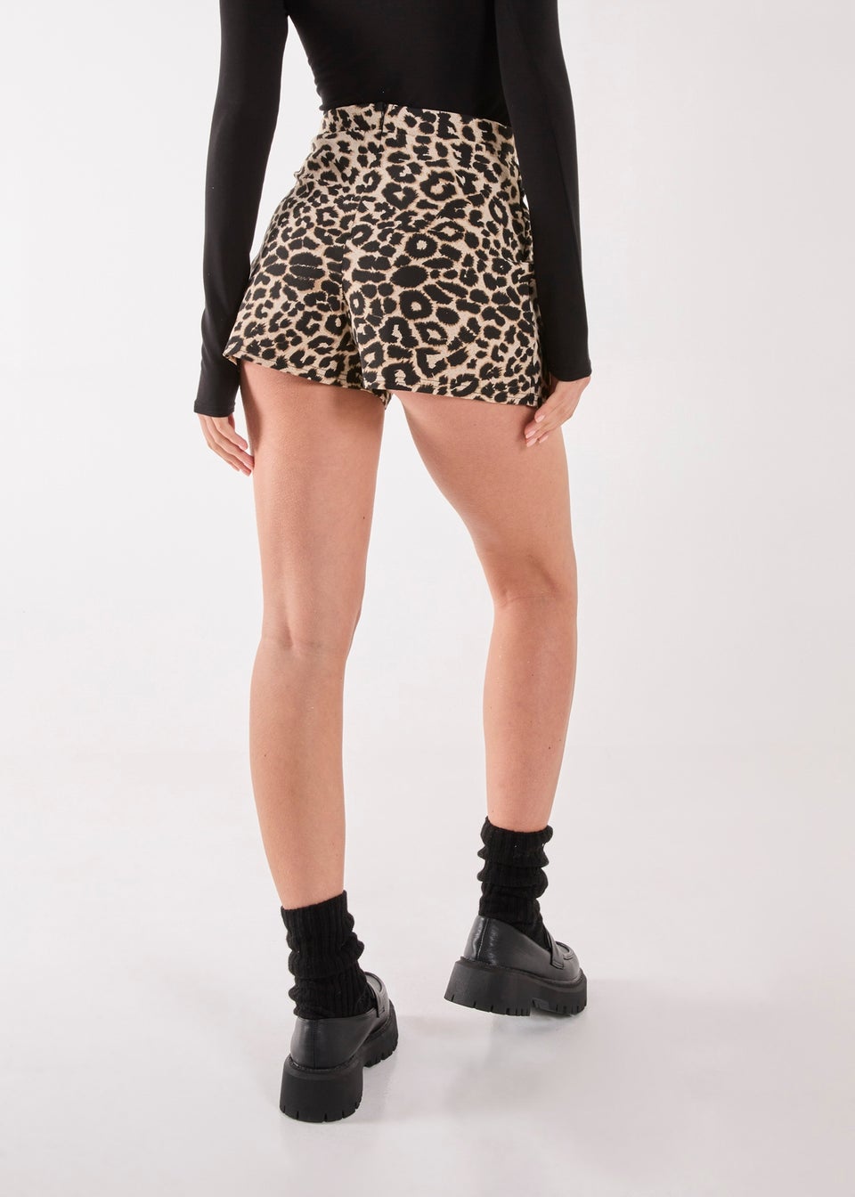 Pink Vanilla Brown Leopard Print Wrap Front Skort