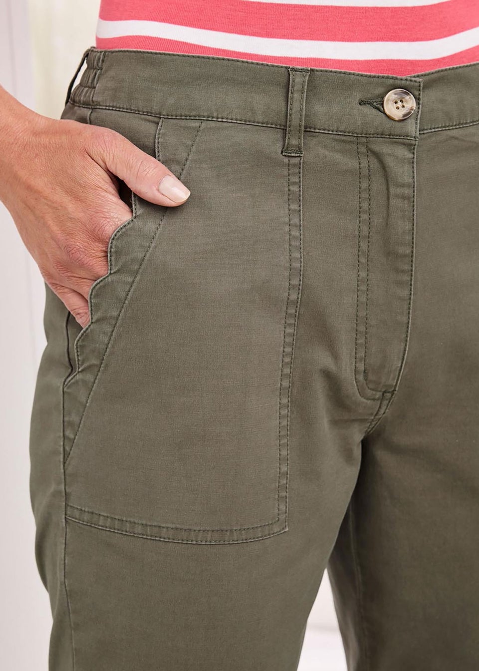 Cotton Traders Mid Khaki Scalloped Pocket Twill Chino Trousers