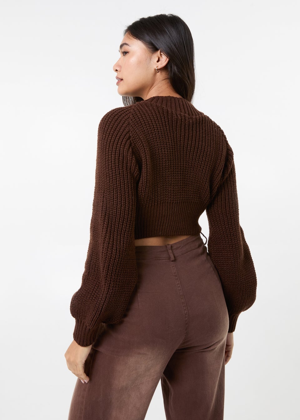 Pink Vanilla Chocolate High Neck Knitted Crop Jumper
