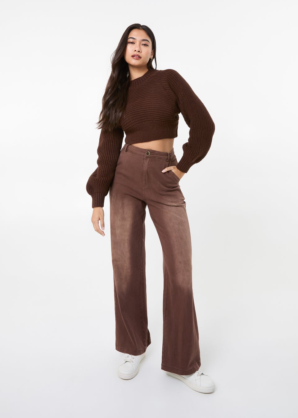 Pink Vanilla Chocolate High Neck Knitted Crop Jumper