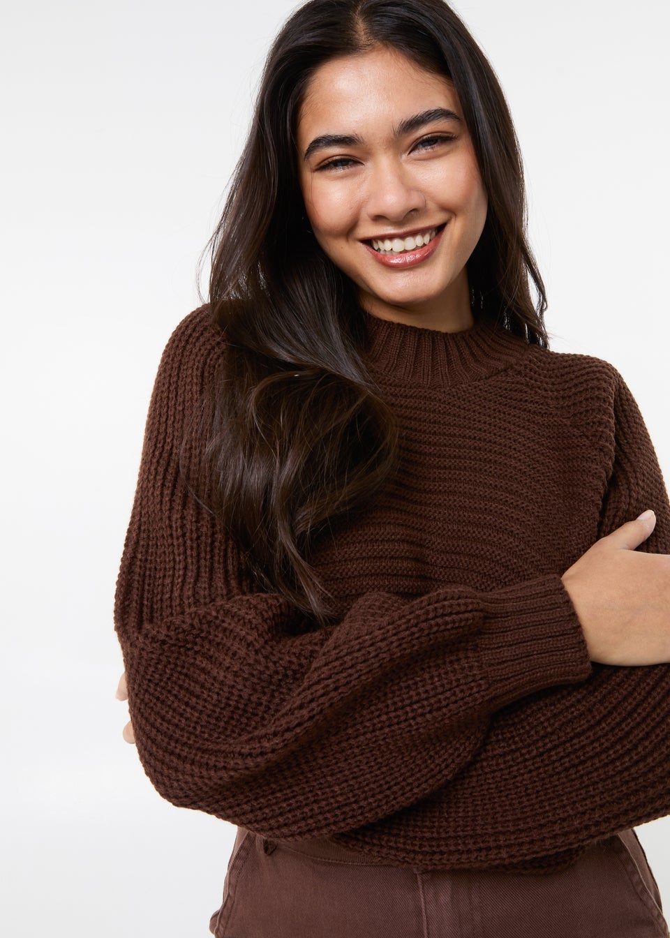 Pink Vanilla Chocolate High Neck Knitted Crop Jumper