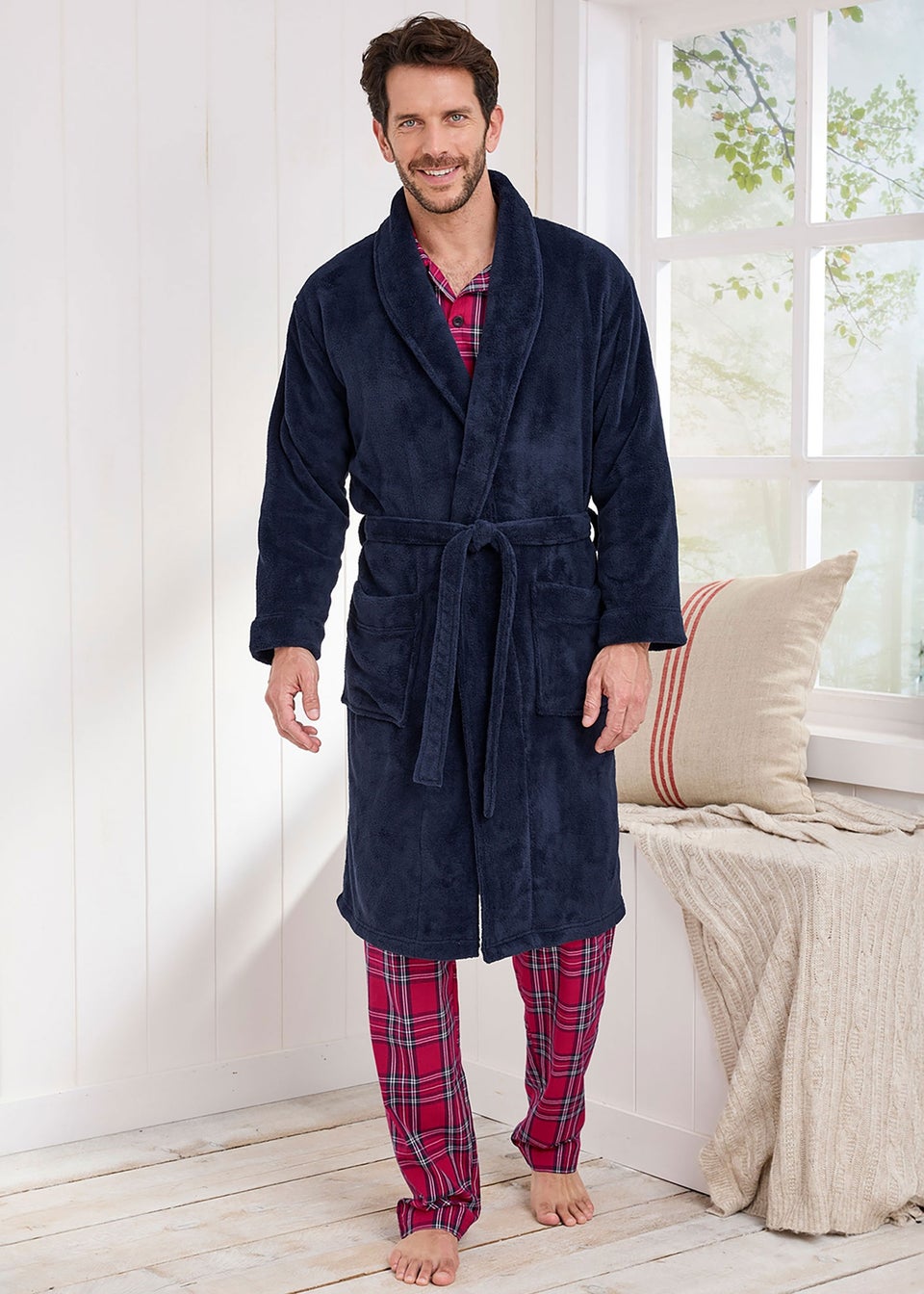 Cotton Traders Navy Fleece Dressing Gown