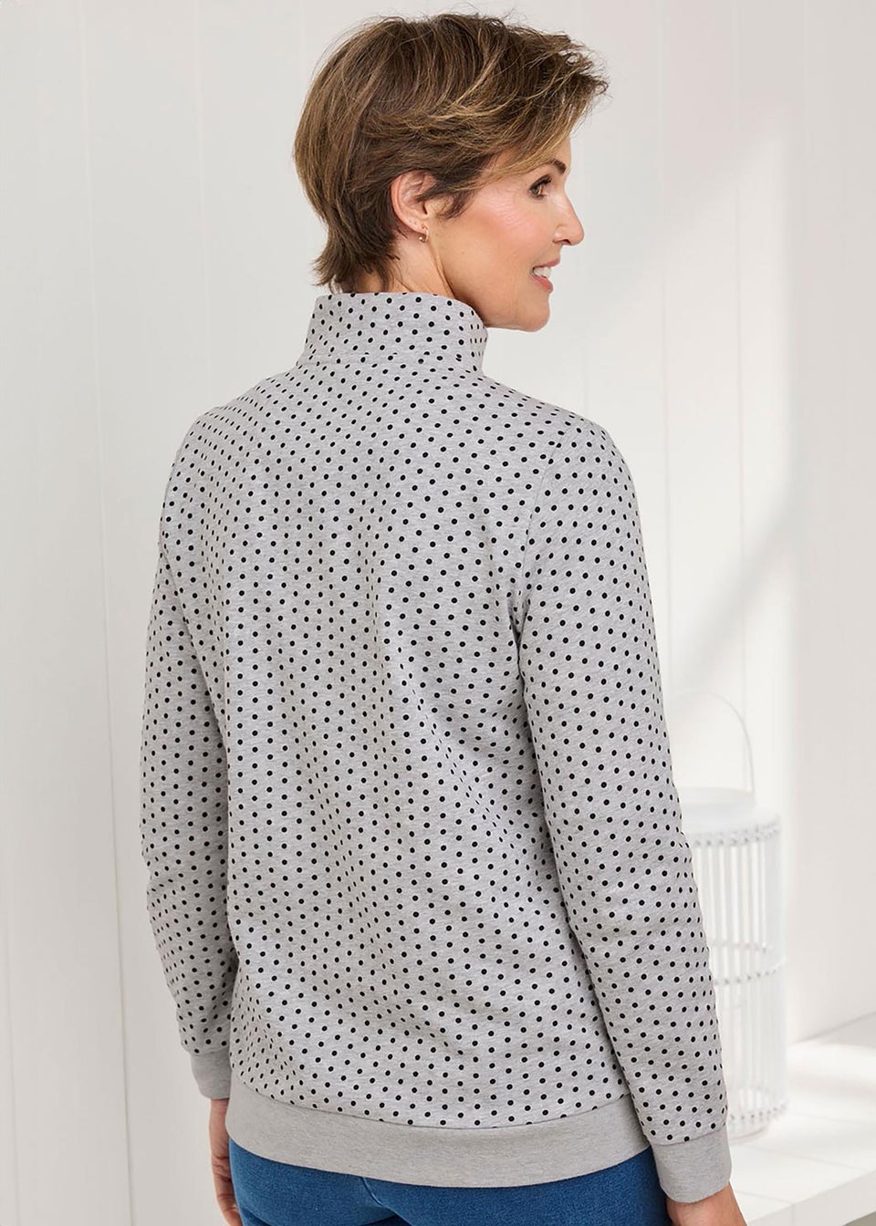 Cotton Traders Grey Marl Print Zip-Neck Sweatshirt