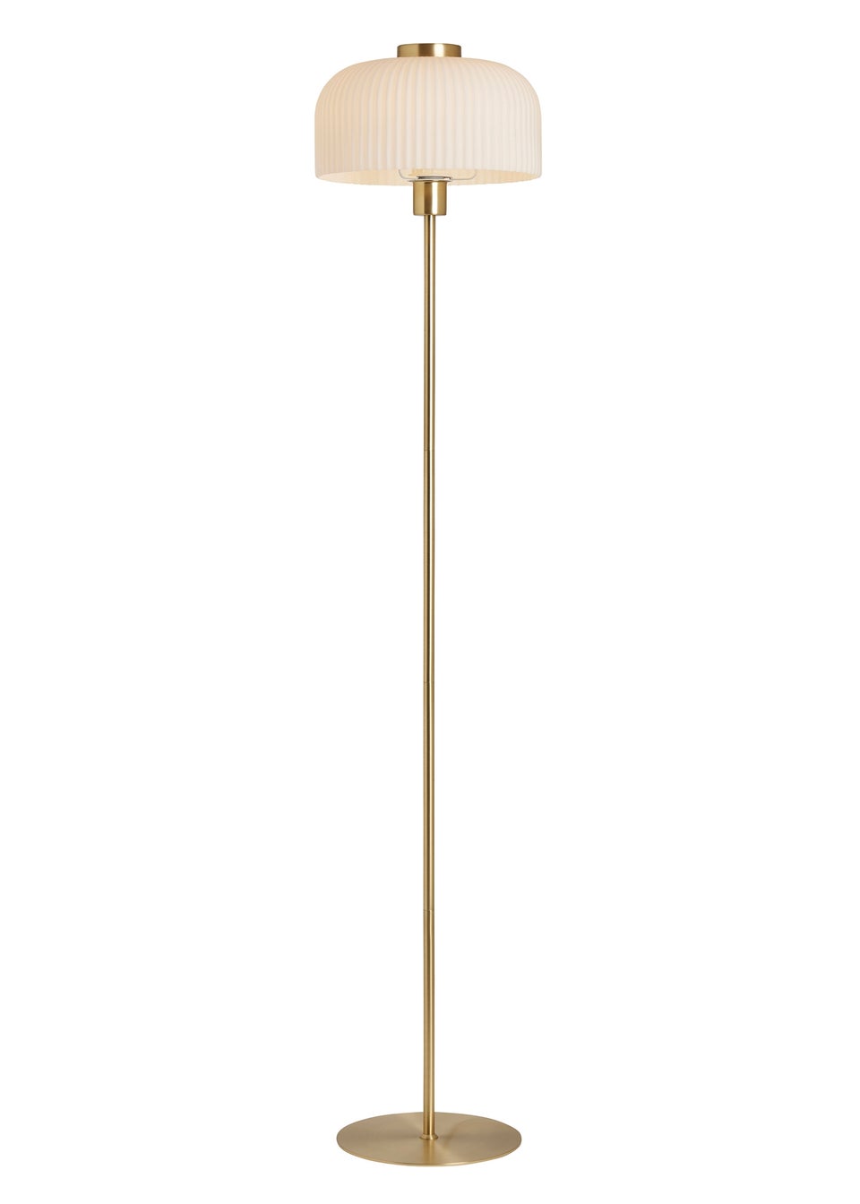 BHS Costa Brass Floor Lamp with Ribbed White glass (145cm x 29cm)