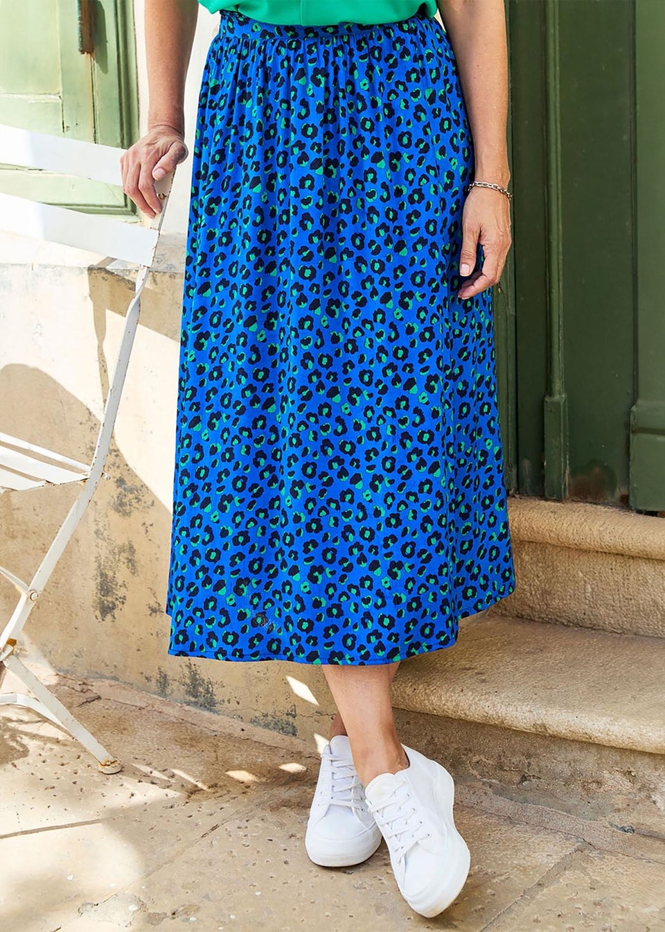 Cotton Traders Deep Cobalt Printed Pull-On Midi Skirt