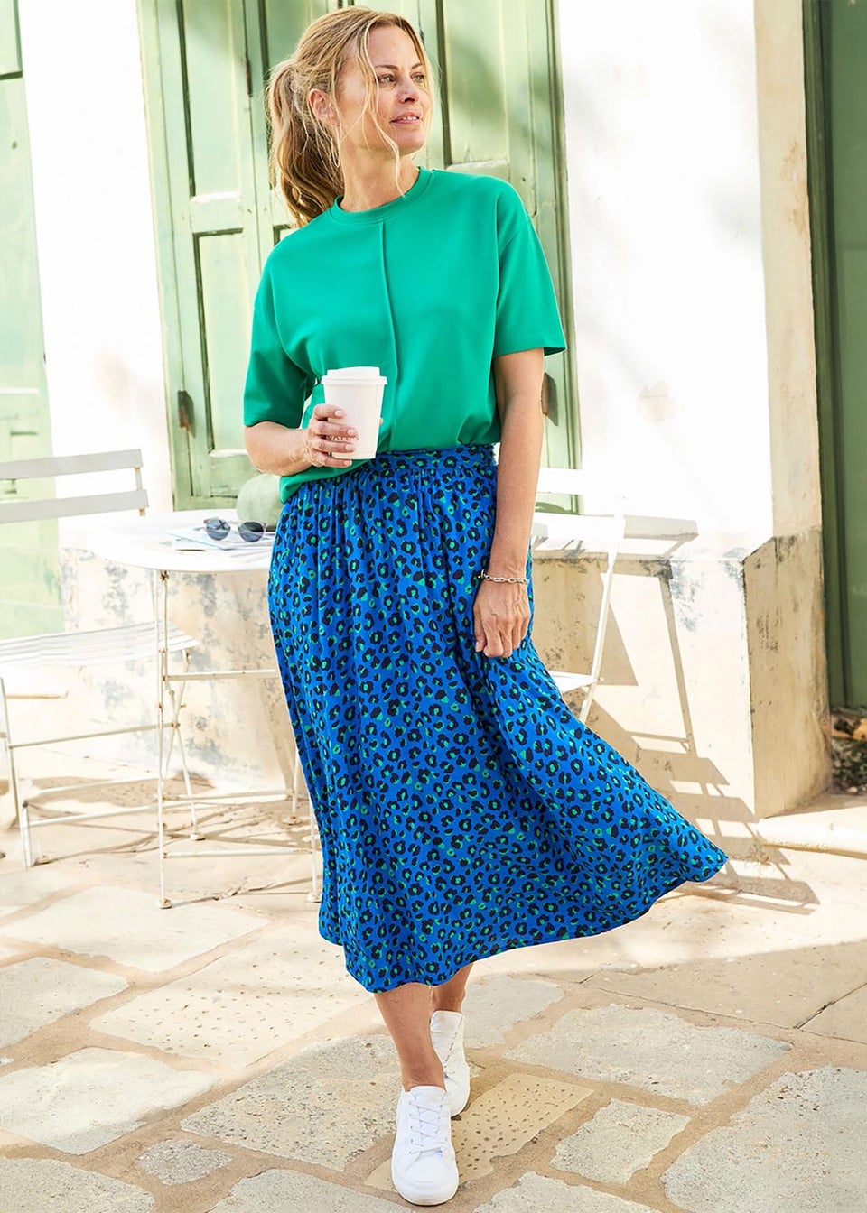 Cotton Traders Deep Cobalt Printed Pull-On Midi Skirt