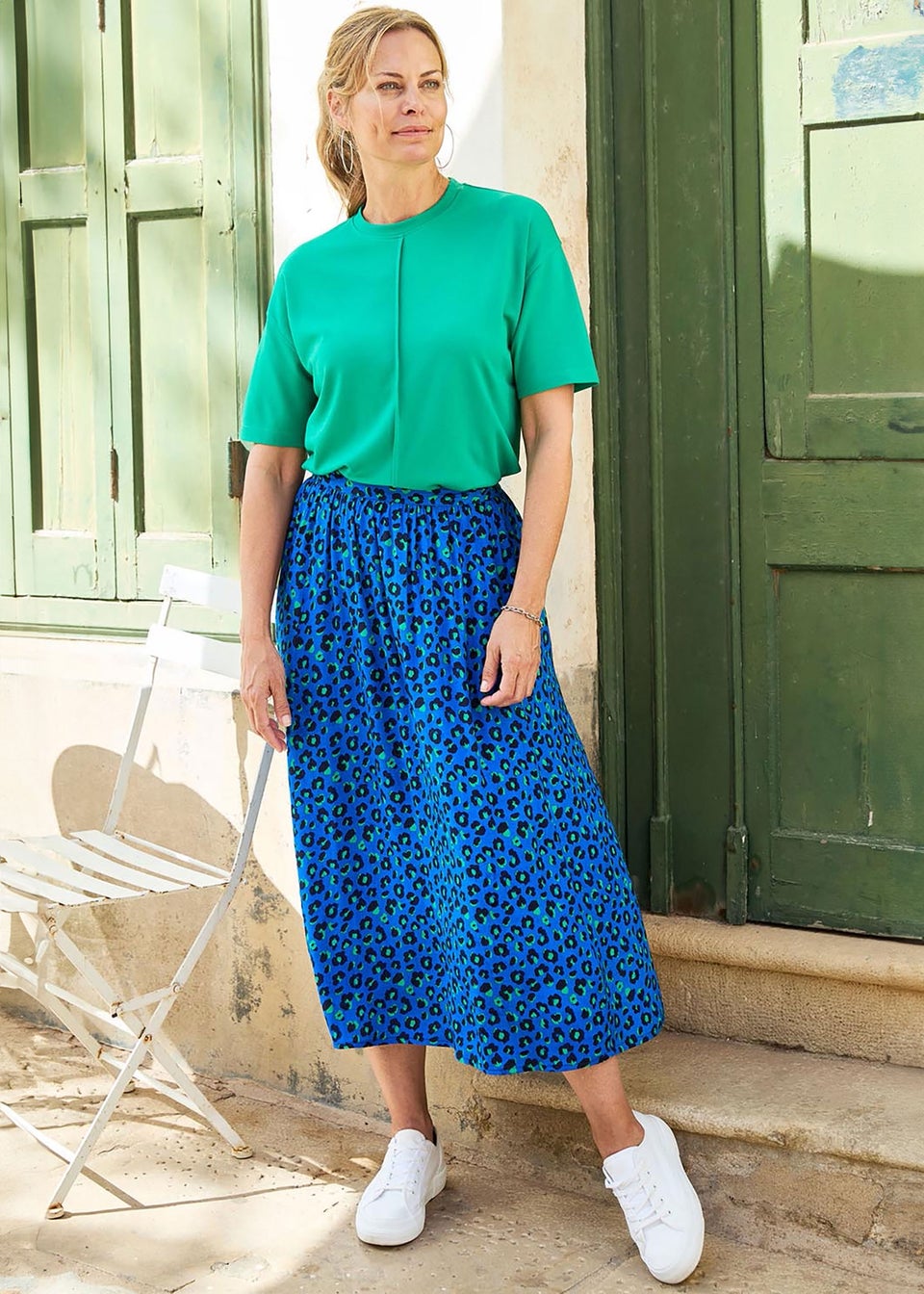 Cotton Traders Deep Cobalt Printed Pull-On Midi Skirt