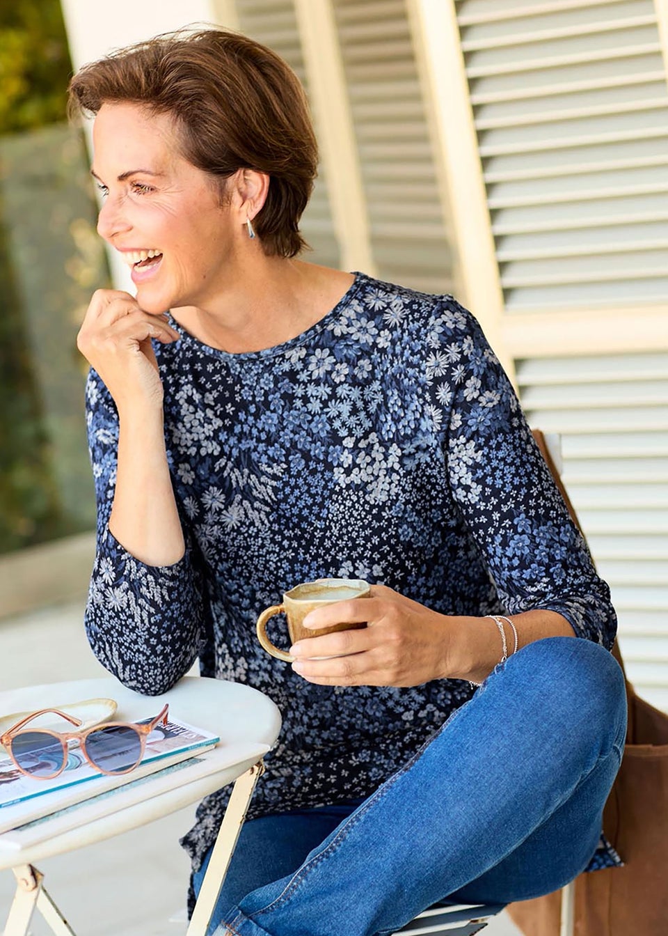 Cotton Traders Navy Soft Touch Print Jersey Tunic