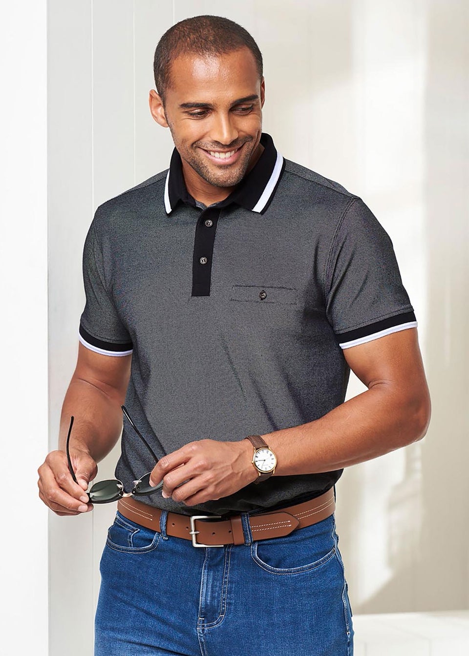 Cotton Traders Black Luxury Birdseye Polo Shirt