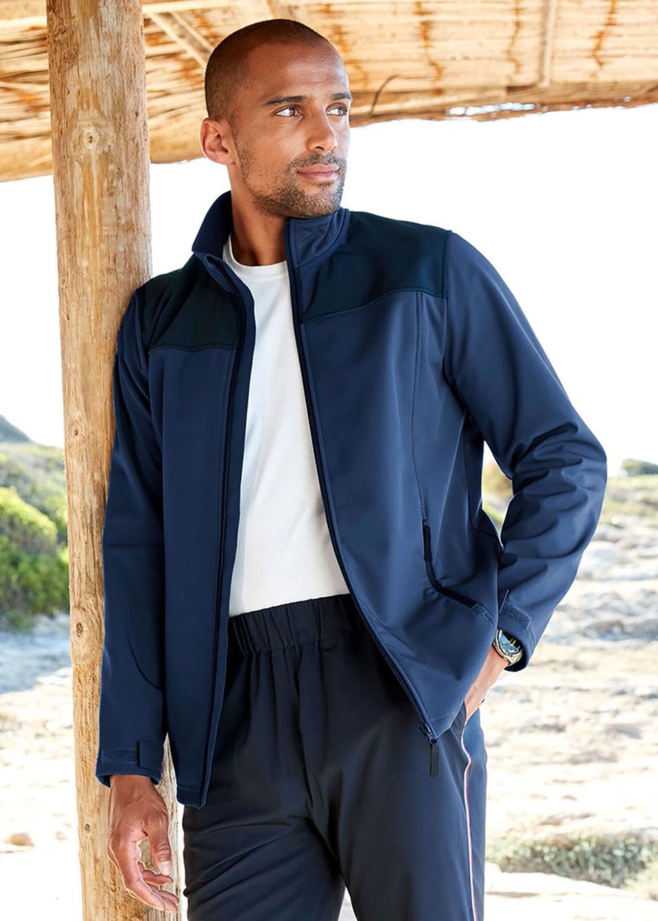 Cotton Traders Dark Blue Showerproof Fleece-Lined Jacket