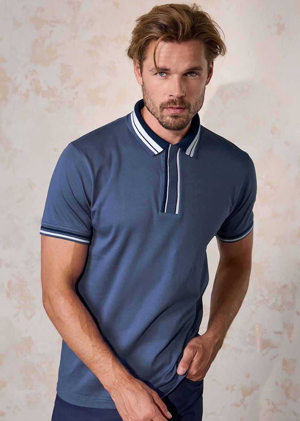 Cotton Traders Pastel Blue Premium Short Sleeve Interlock Polo