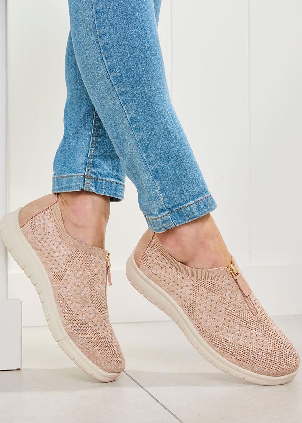 Cotton Traders Soft Pink Memorylite Front Zip Trainers