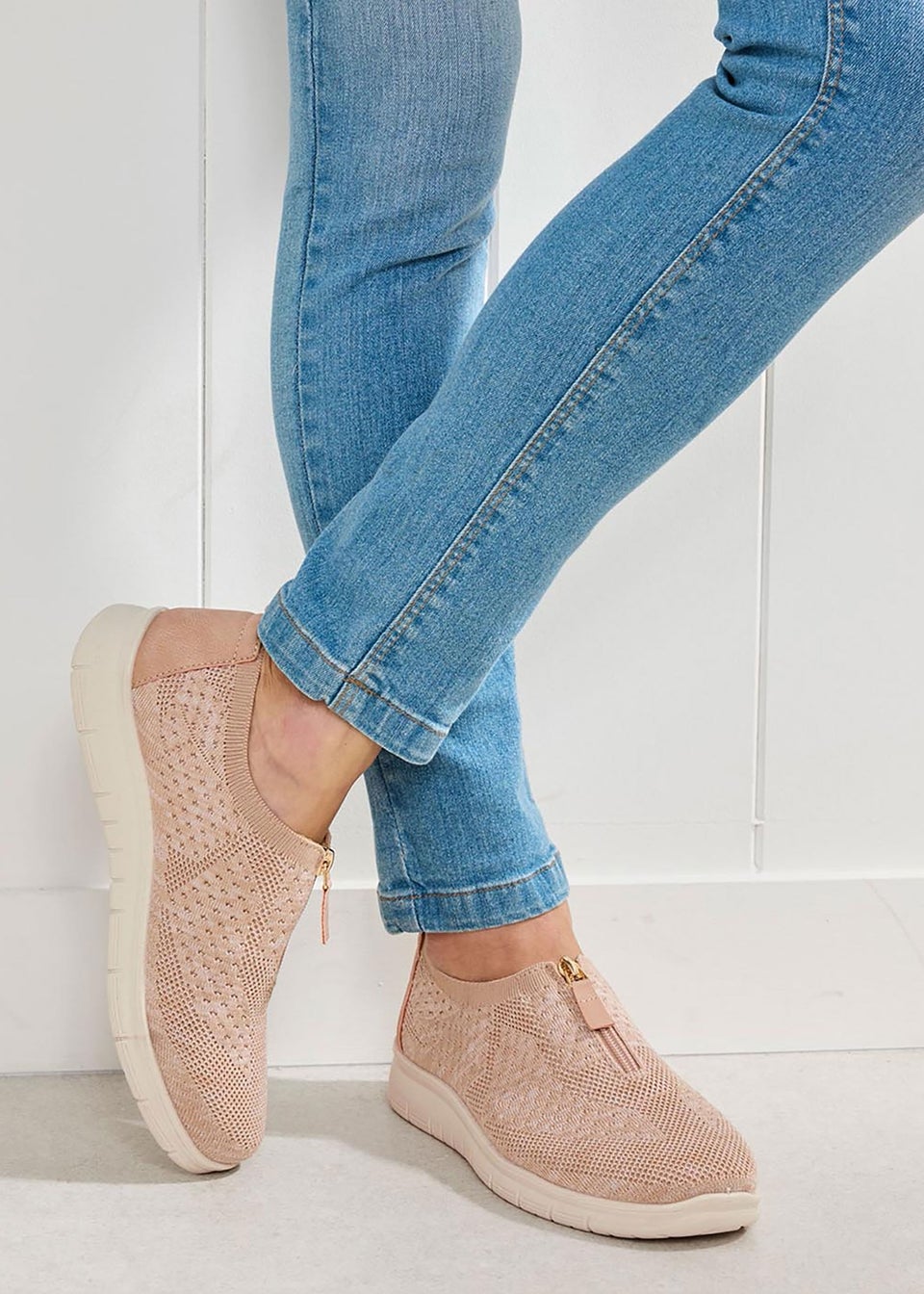 Cotton Traders Soft Pink Memorylite Front Zip Trainers