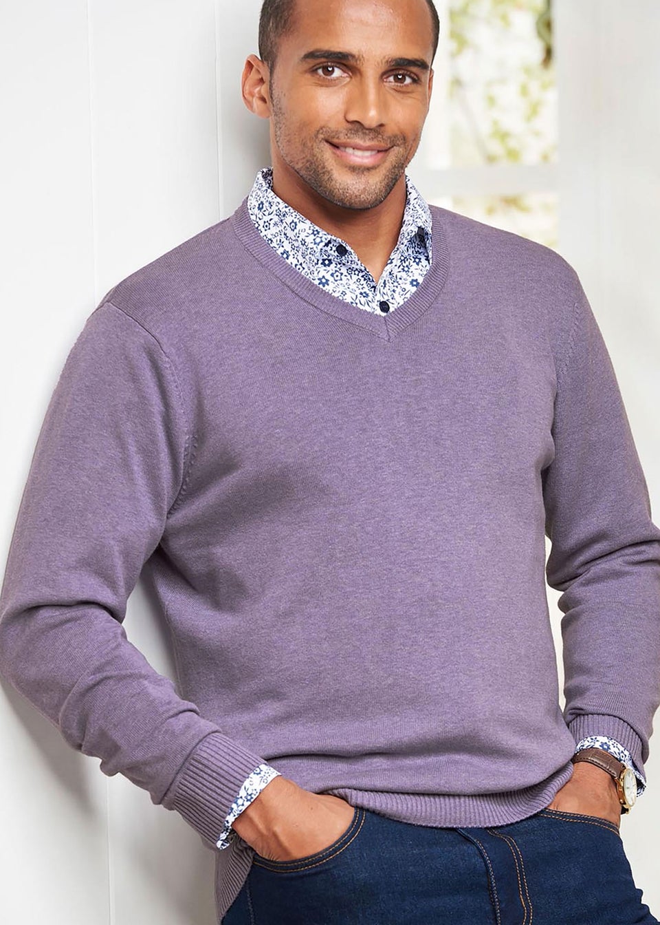 Cotton Traders Heather Cotton V-Neck Jumper