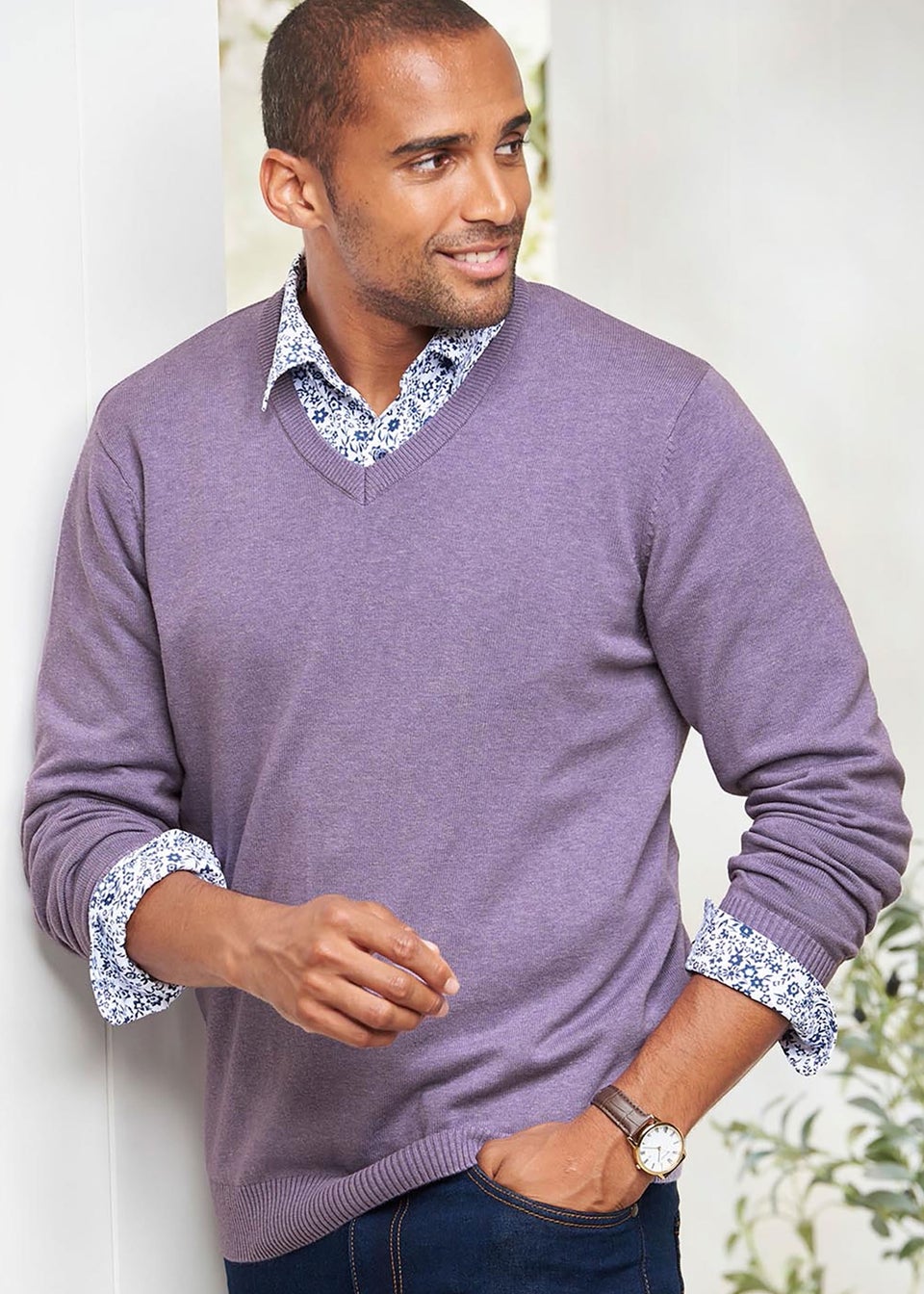 Cotton Traders Heather Cotton V-Neck Jumper