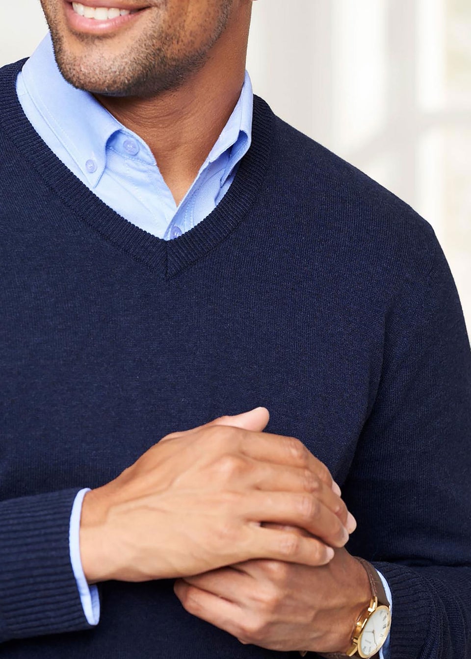 Cotton Traders Pastel Blue Cotton V-Neck Jumper