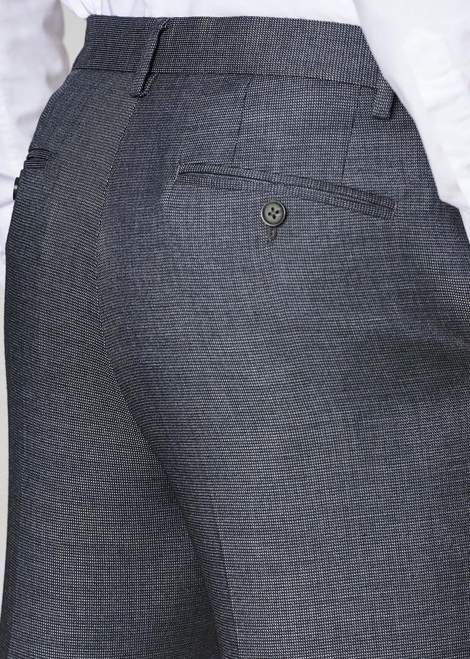 Cotton Traders Pale Blue Flat Front Stretch Smart Check Trousers