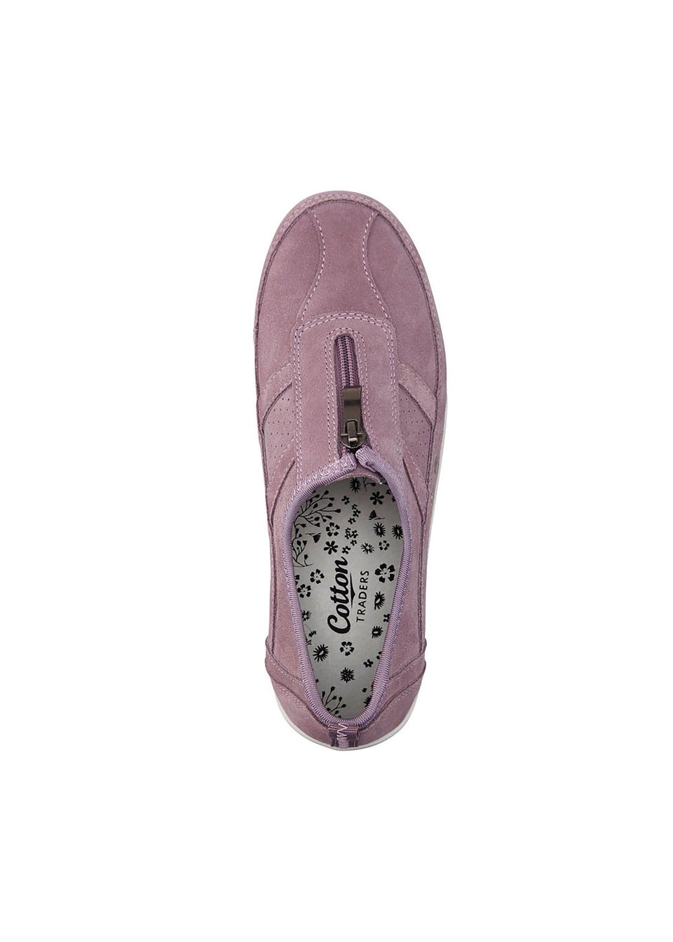 Cotton Traders Blush Pink Suede Front Zip Leisure Flex Trainers