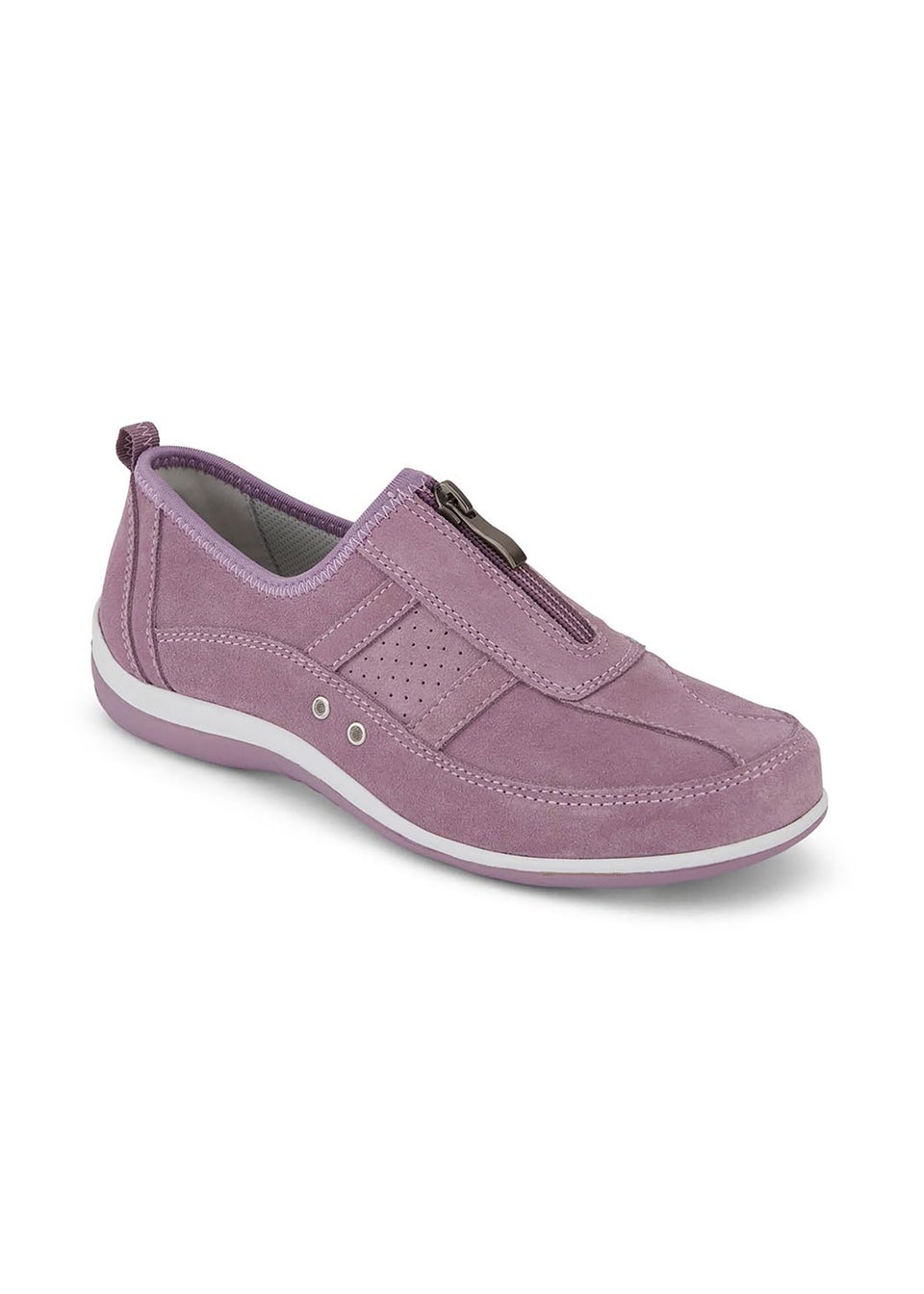 Cotton Traders Blush Pink Suede Front Zip Leisure Flex Trainers