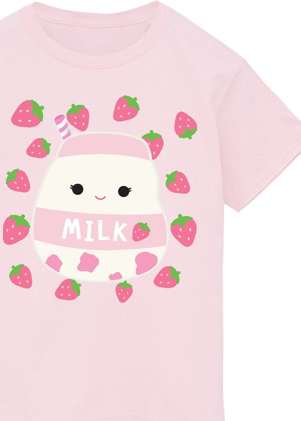 Squishmallows Amelie Strawberry Milk Girls Pink T-Shirt (5-13 Years)