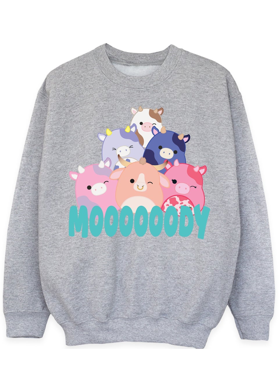 Squishmallows Cows Moody Women Heather Grey Sweatshirt