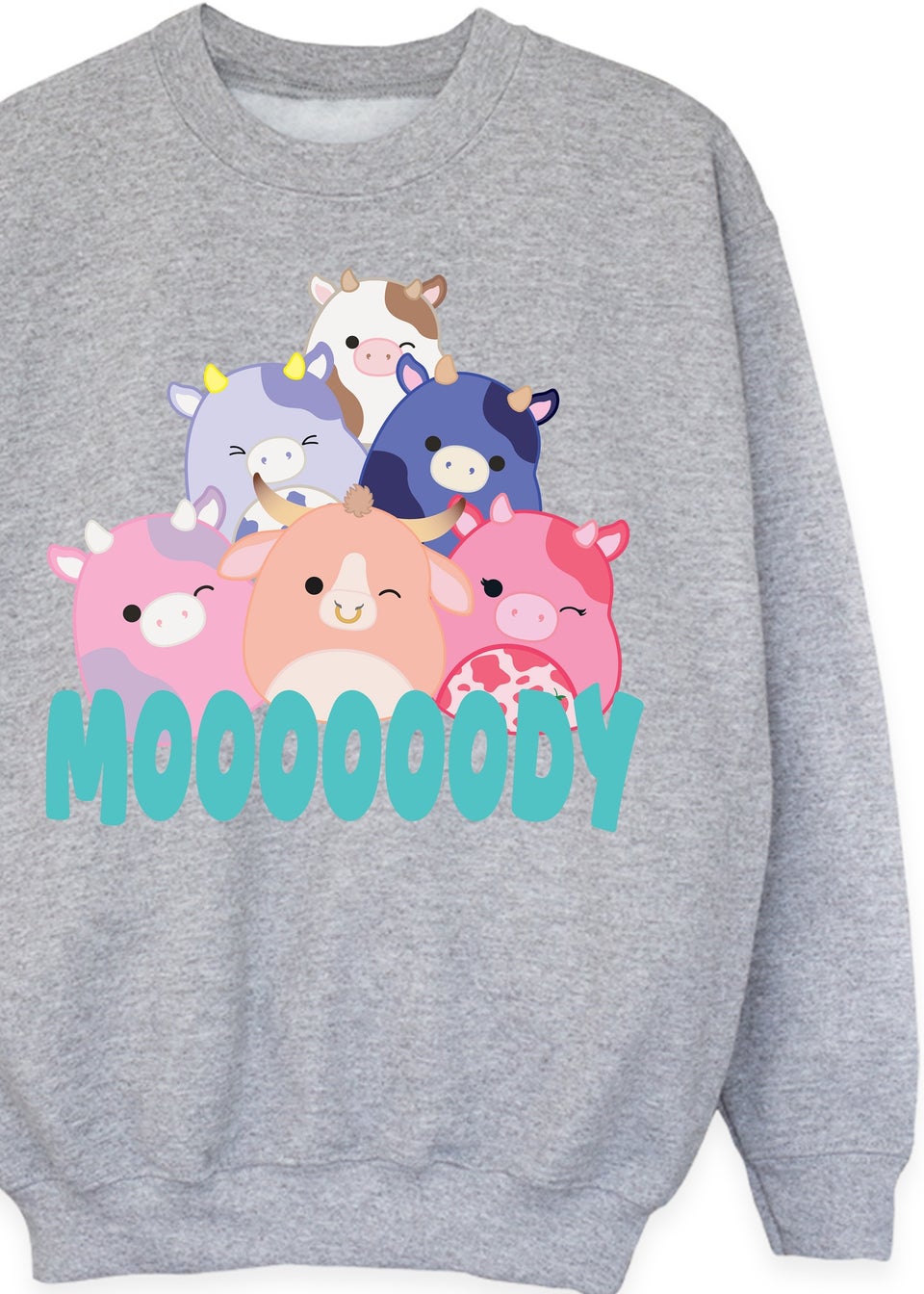 Squishmallows Cows Moody Women Heather Grey Sweatshirt