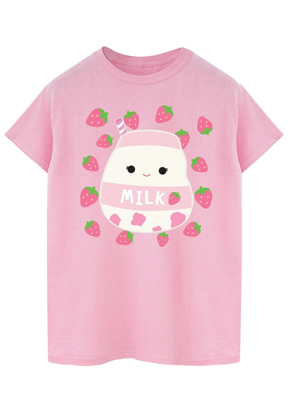 Squishmallows Amelie Strawberry Milk Women Pink Boyfriend Fit T-Shirt