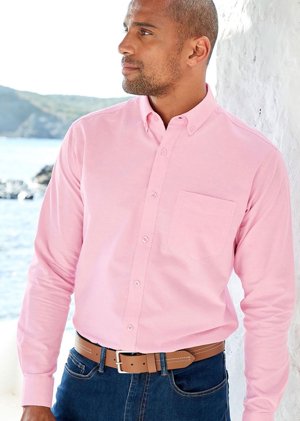 Cotton Traders Red Coral Long Sleeve Oxford Shirt