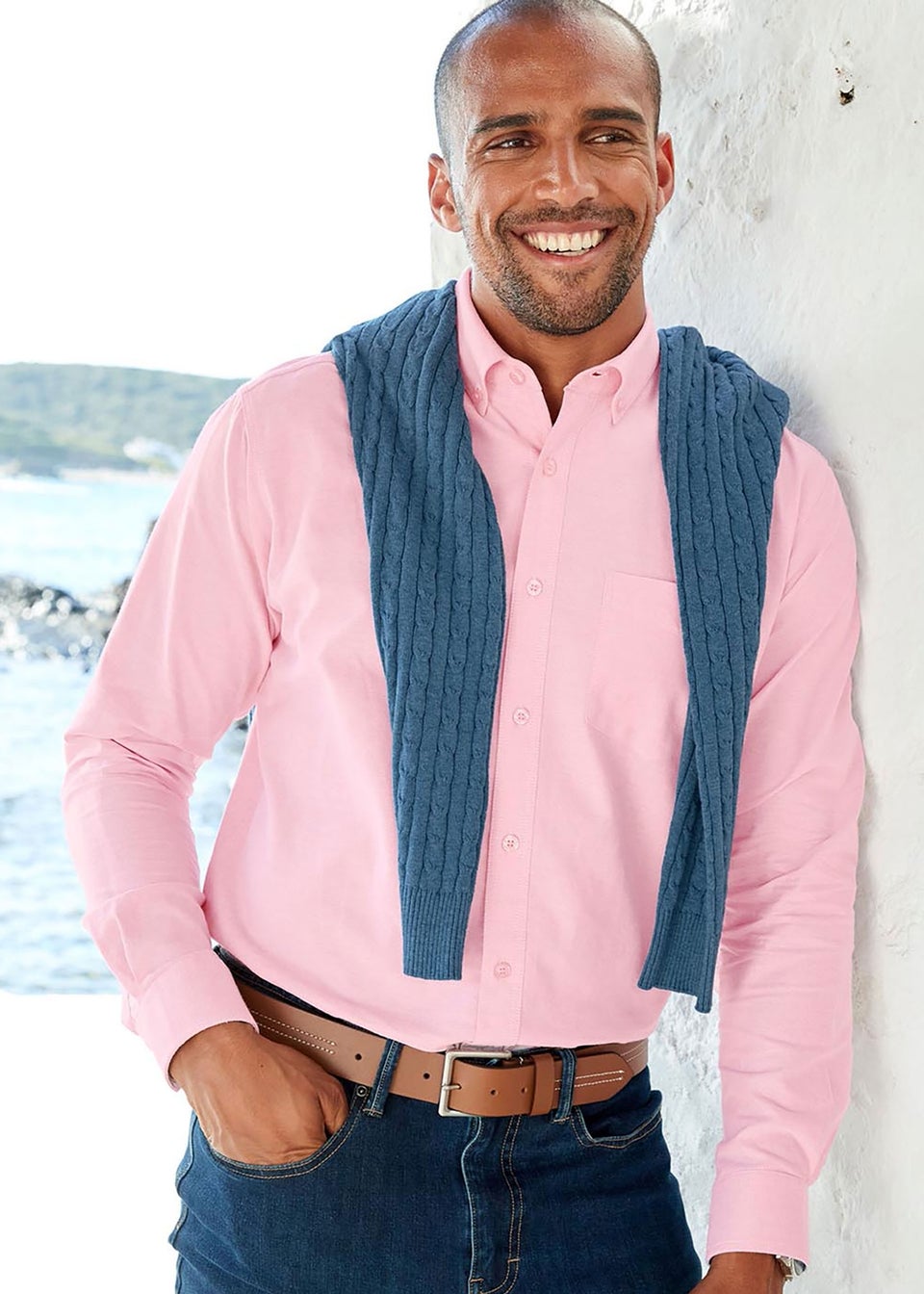 Cotton Traders Red Coral Long Sleeve Oxford Shirt