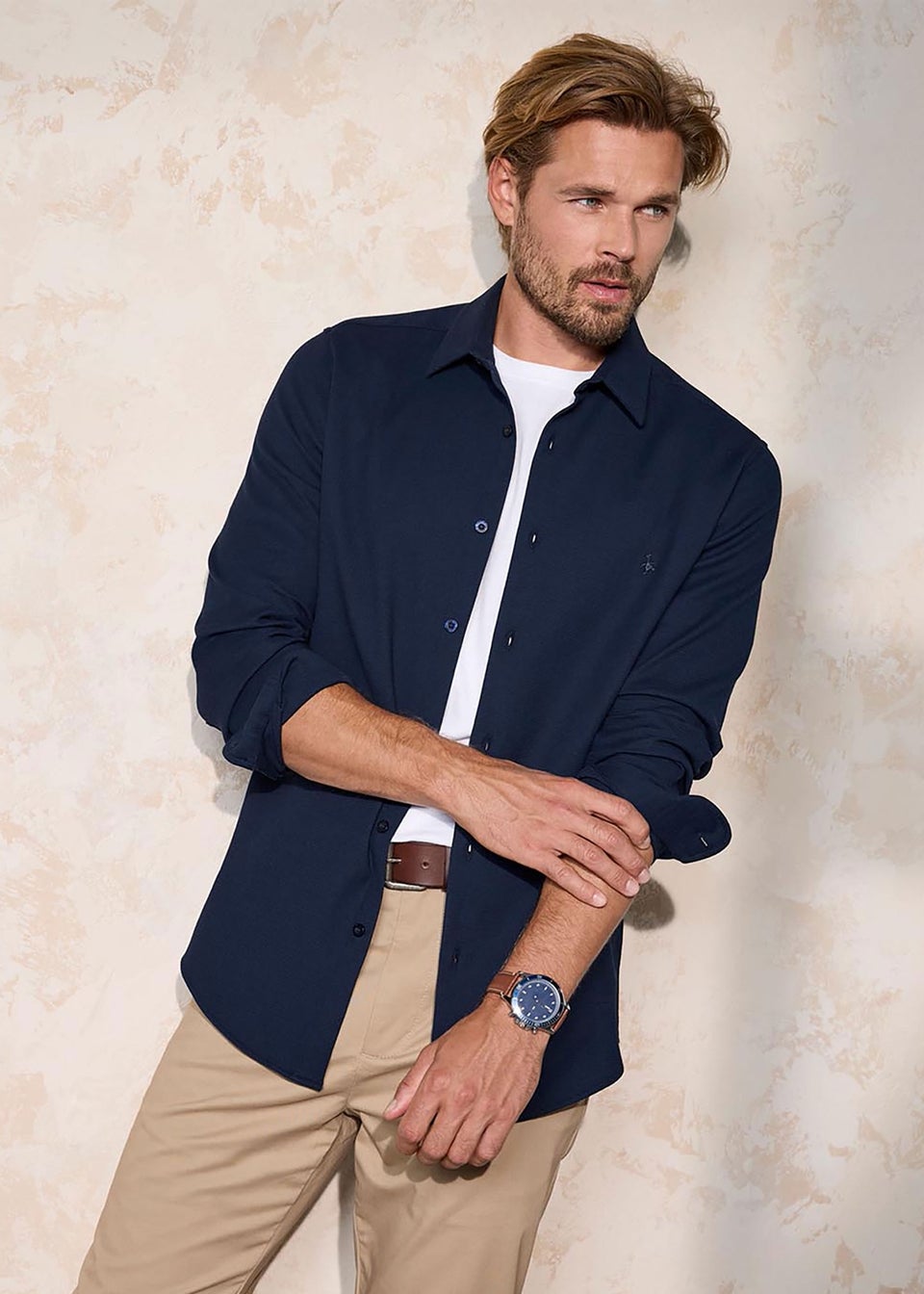 Cotton Traders Pastel Blue Long Sleeve Premium Waffle Shirt