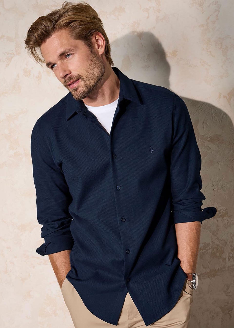 Cotton Traders Pastel Blue Long Sleeve Premium Waffle Shirt