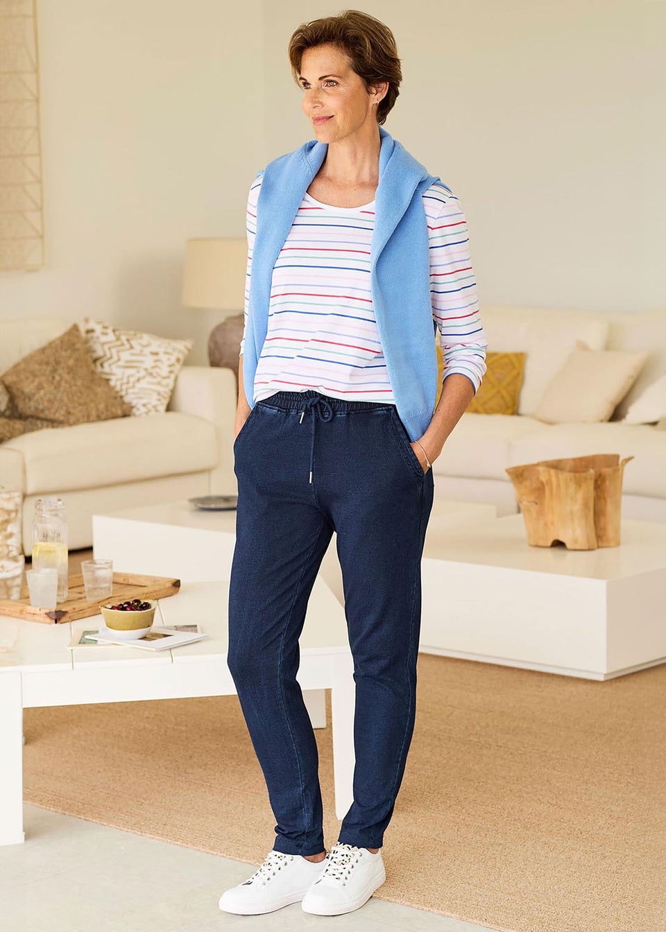 Cotton Traders Dark Blue Jersey Denim Joggers