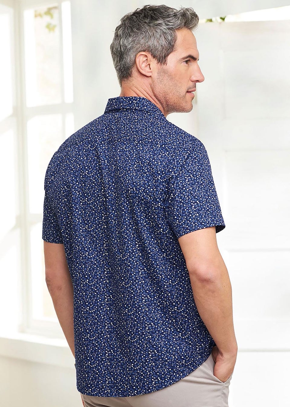 Cotton Traders Dark Blue Short Sleeve Supreme Easy-Care Print Shirt
