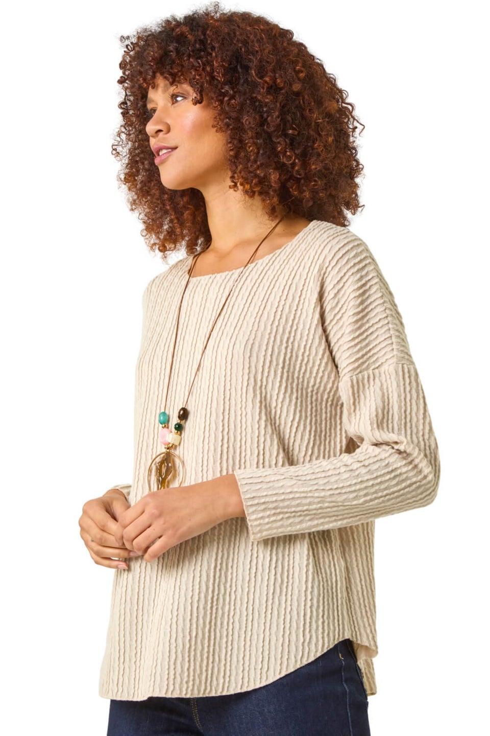 Roman Cream Textured Relaxed Top