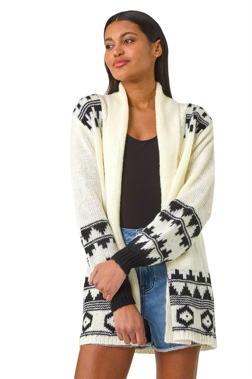Roman Ivory Patterned Knit Cardigan