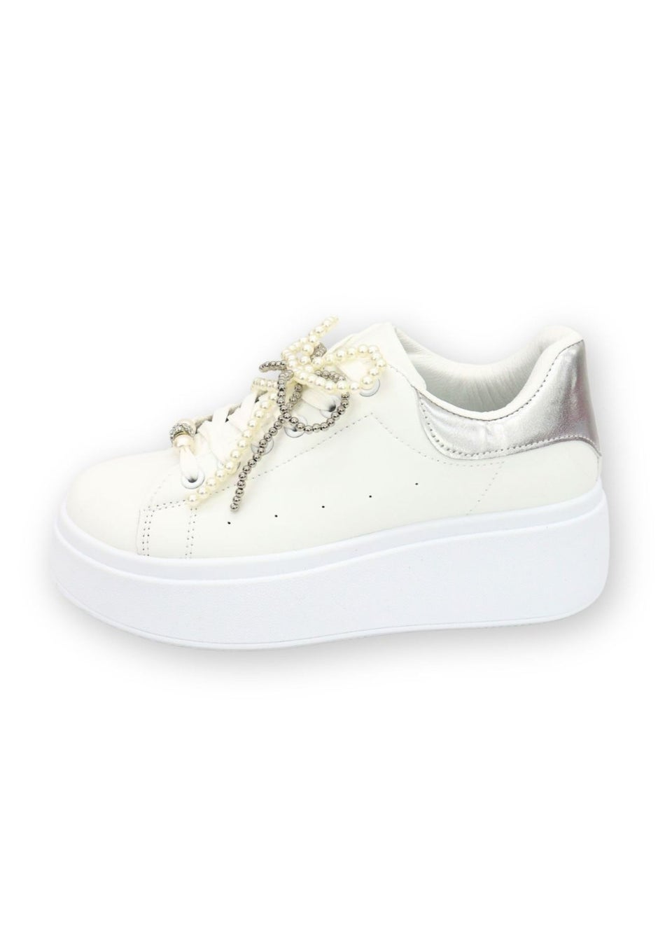 Love Lemonade Silver Sparkly Pearl Bow Chunky Trainers