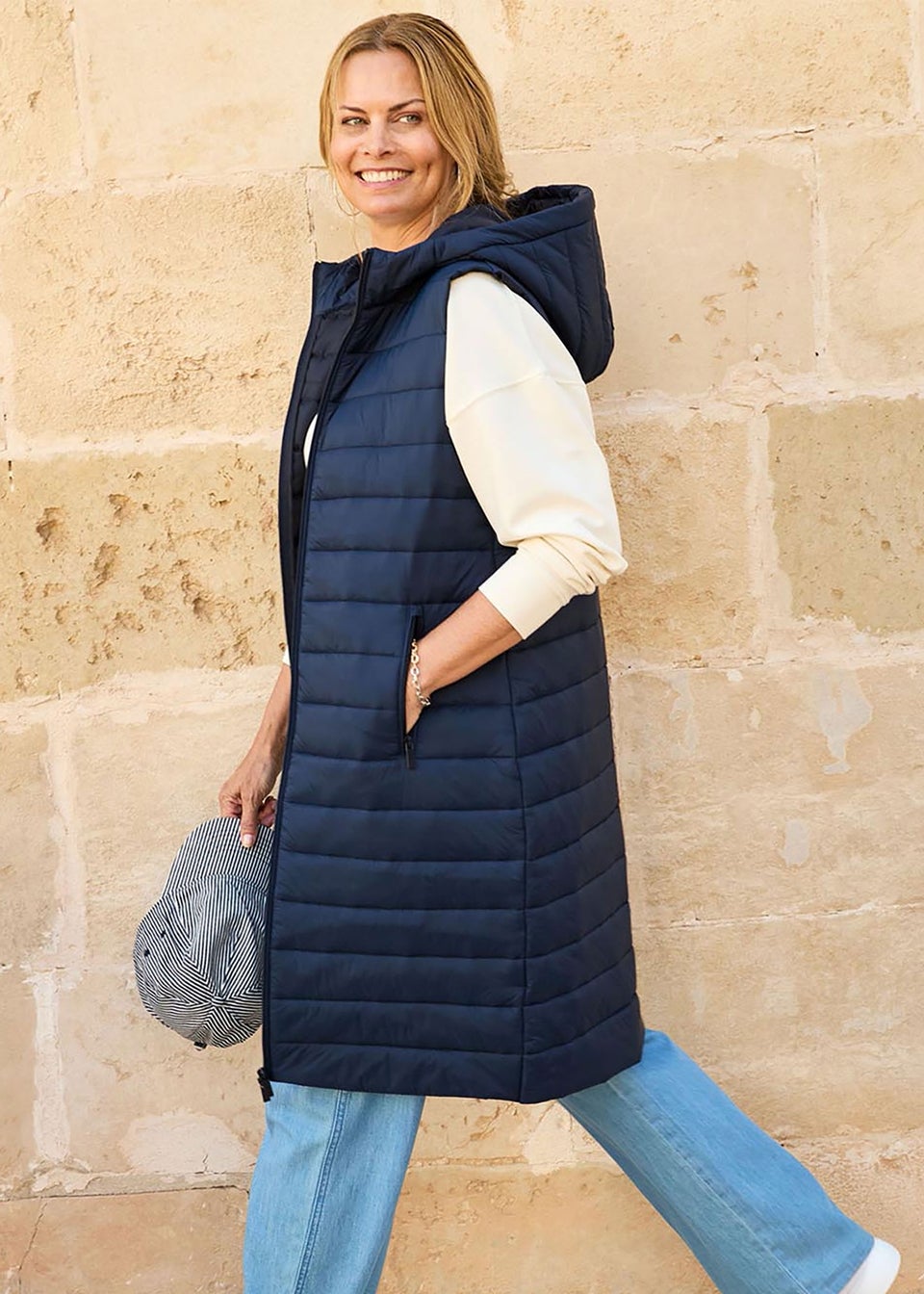 Cotton Traders Navy Longline Quilted Gilet