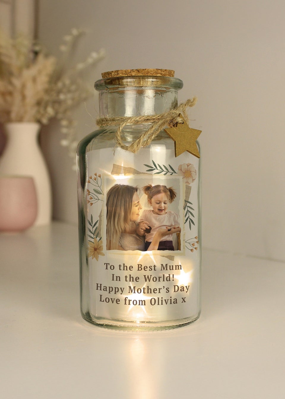 Personalised Memento Company Photo Upload LED Clear Glass Jar