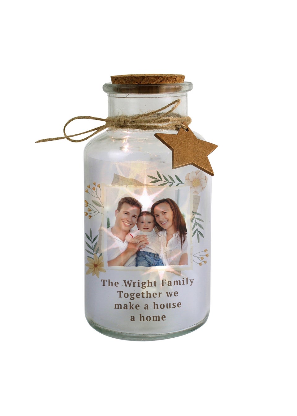 Personalised Memento Company Photo Upload LED Clear Glass Jar