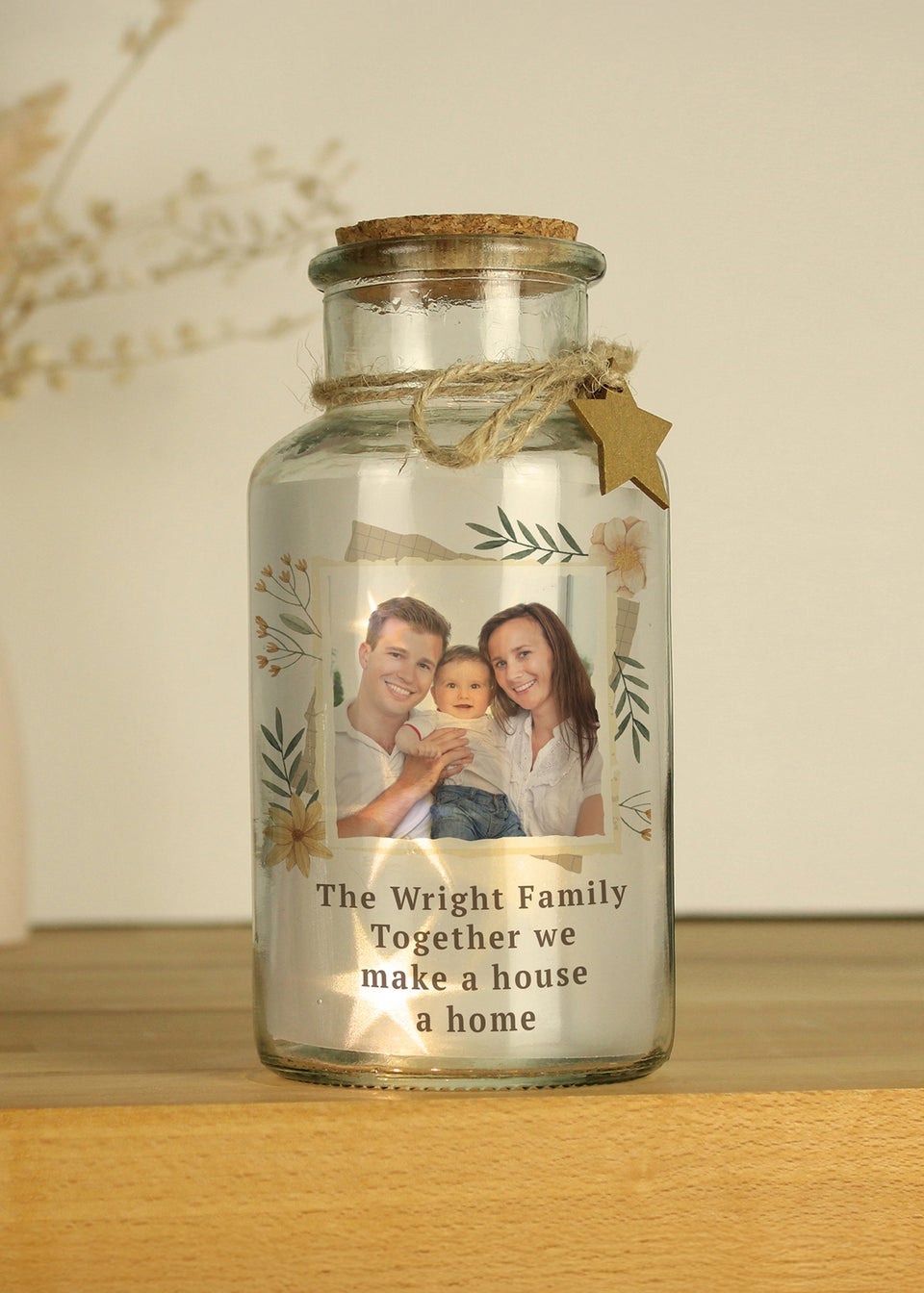 Personalised Memento Company Photo Upload LED Clear Glass Jar