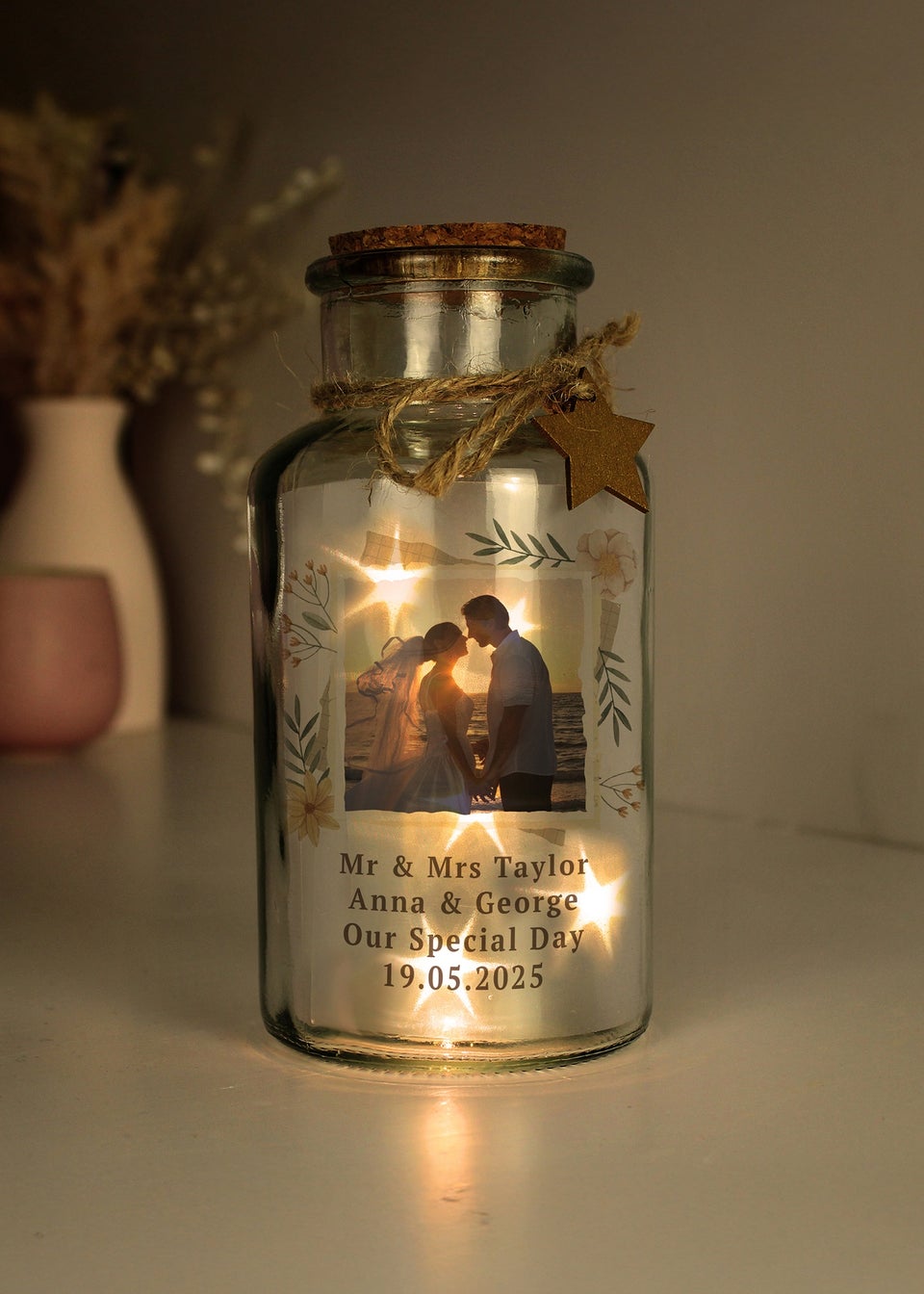 Personalised Memento Company Photo Upload LED Clear Glass Jar