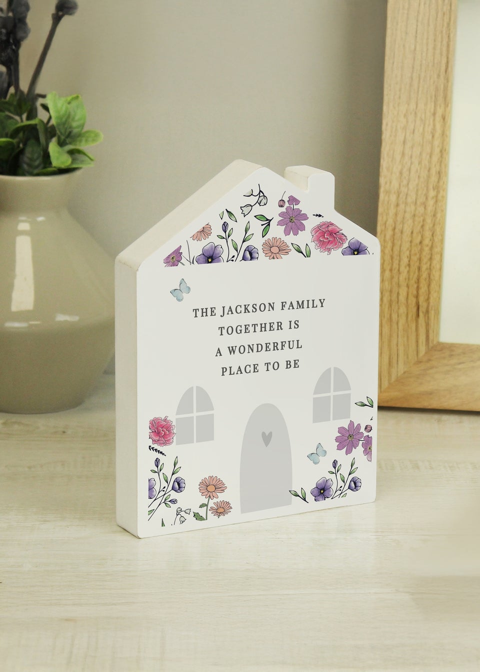 Personalised Memento Company Home Wildflower White Wooden House Ornament