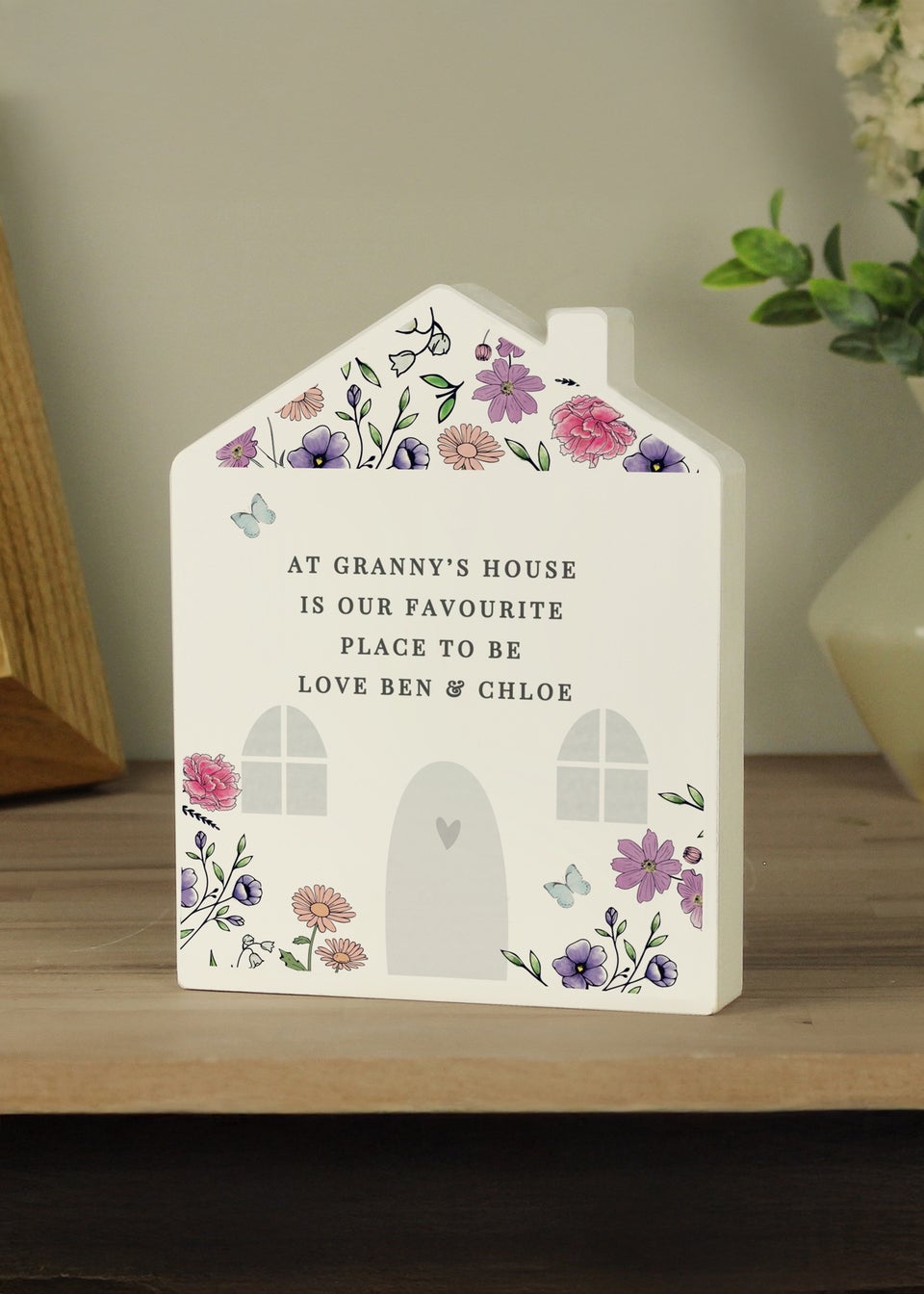 Personalised Memento Company Home Wildflower White Wooden House Ornament