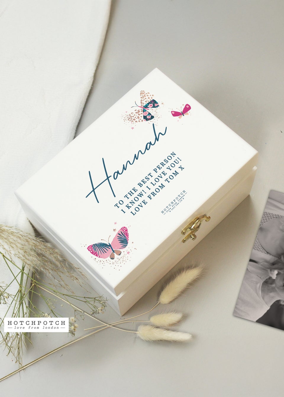Personalised Memento Company Floral Wishes White Wooden Keepsake Box