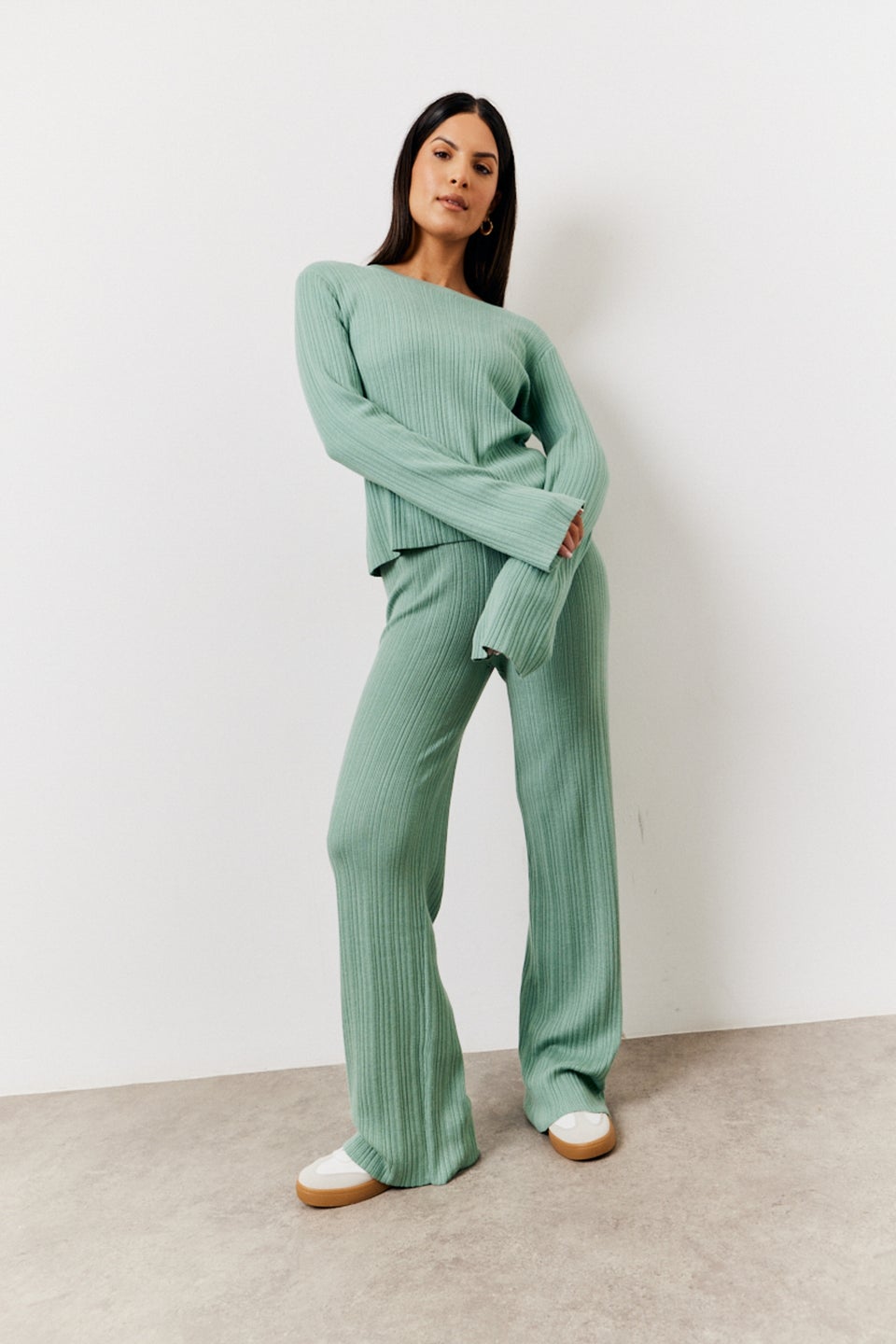 In The Style Sage Fine Gauge Knit Flare Leg Co-Ord Trouser