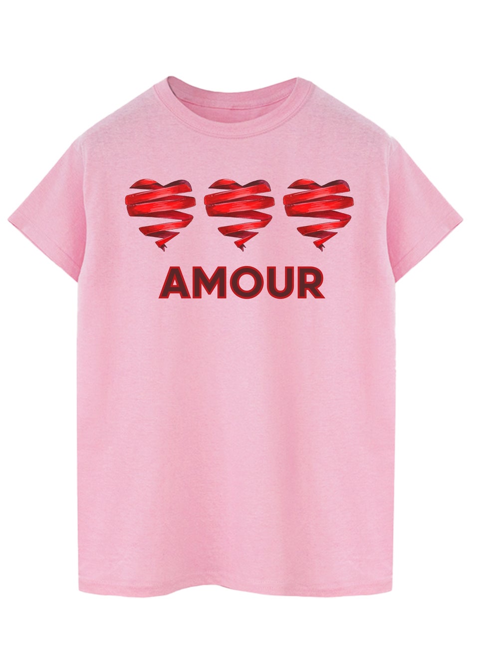Brands In Triple Ribbon Hearts Amour Adult Pink Boyfriend Fit T-Shirt
