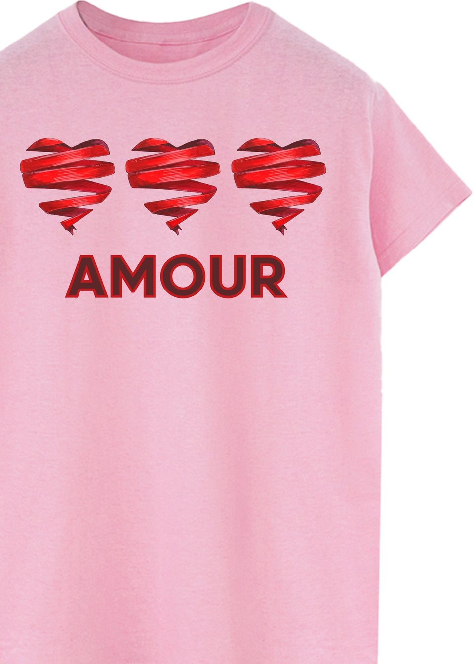 Brands In Valentine's Day Triple Ribbon Hearts Amour Adult Pink Boyfriend Fit T-Shirt