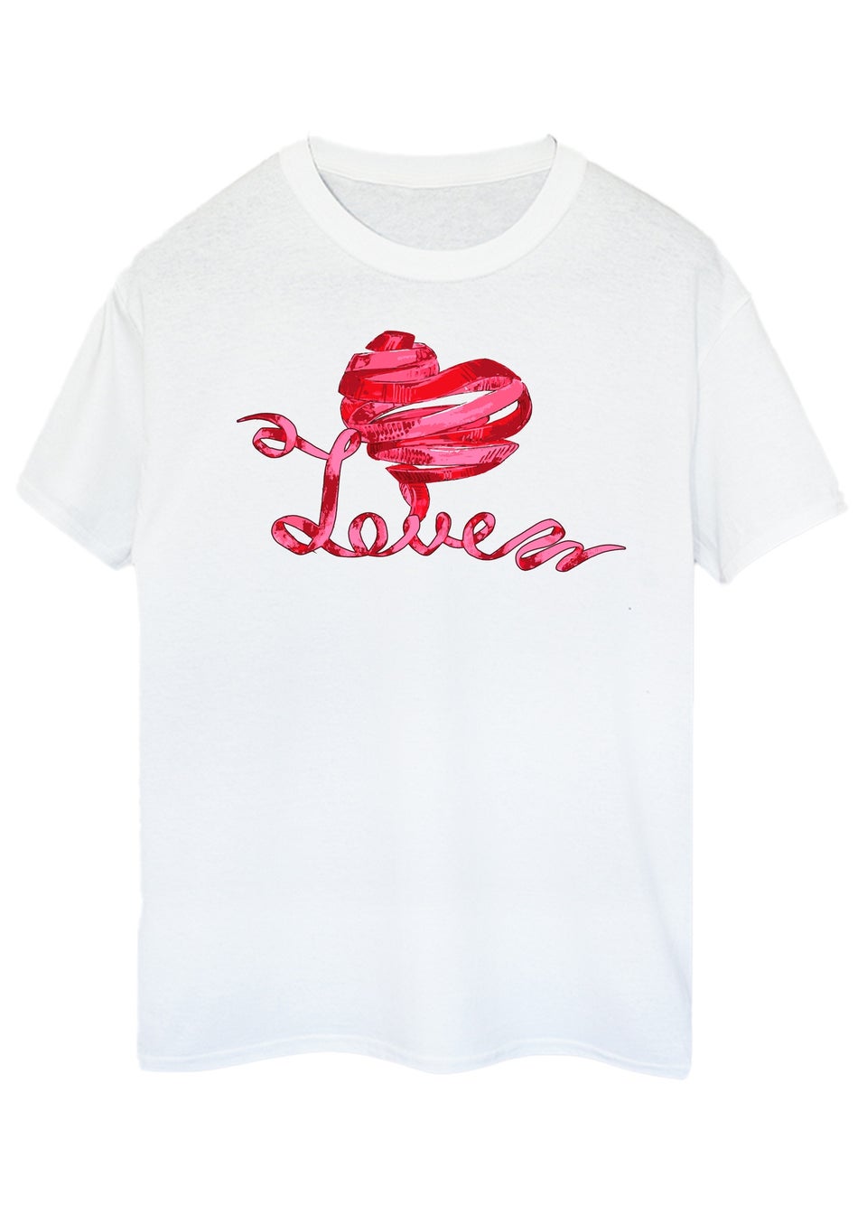 Brands In Valentine's Day Love Ribbon Heart Adult White Boyfriend Fit T-Shirt